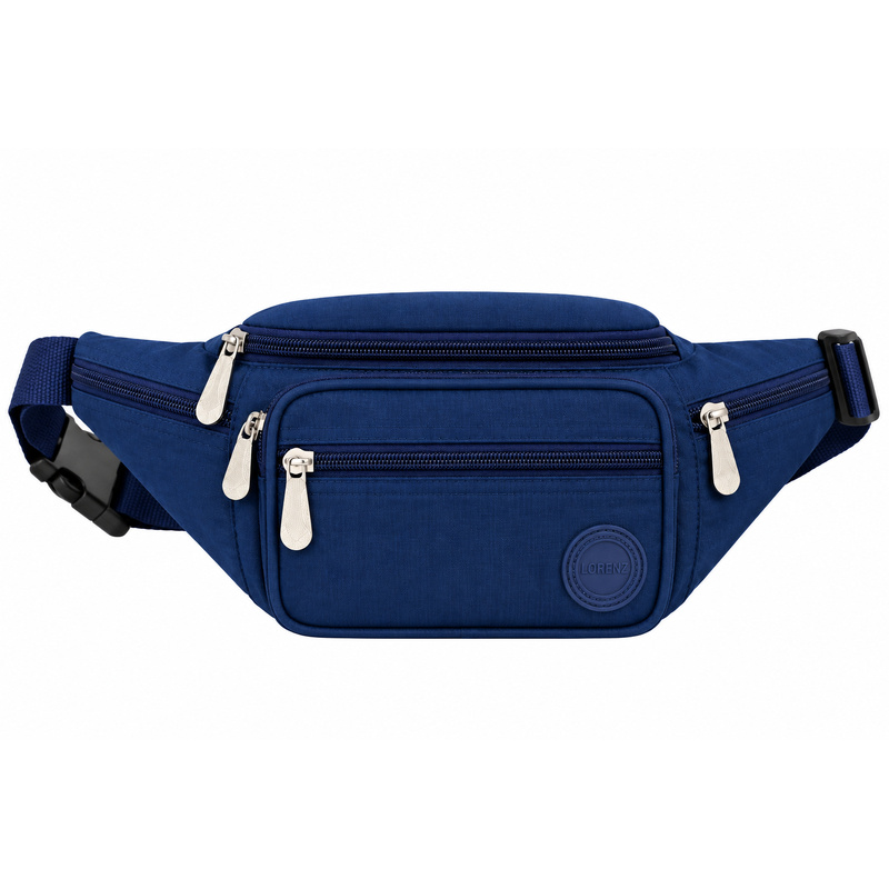 (image for) 2522 Blue Crinckled Nylon Bumbag W/6 Pockets (New)